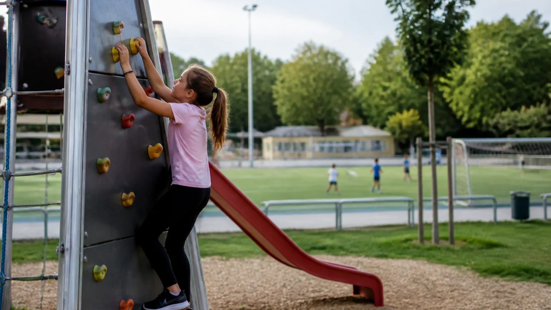 Spielplatz mit Klettergerüst und Bolzplatz in Rintheim