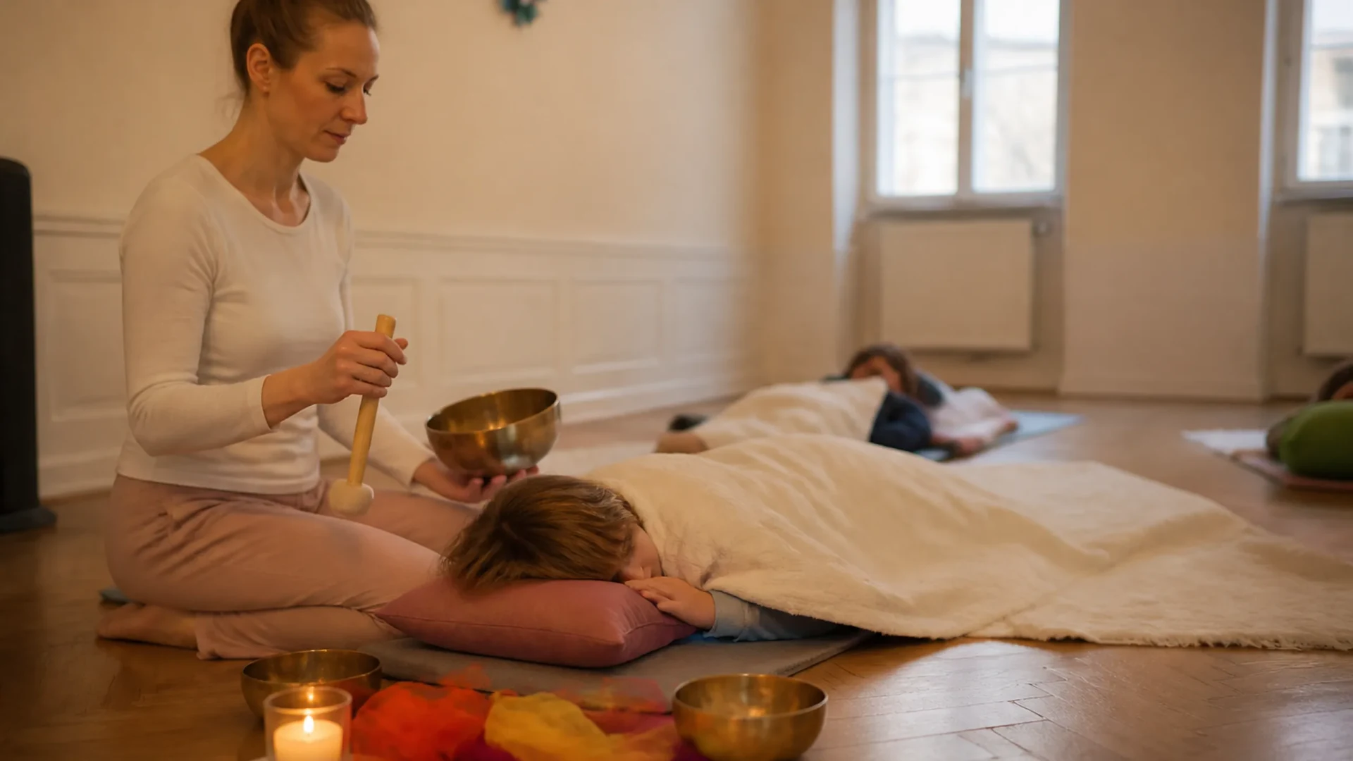 Klangmassage Peter Hess bei Kinderyoga mit Fee