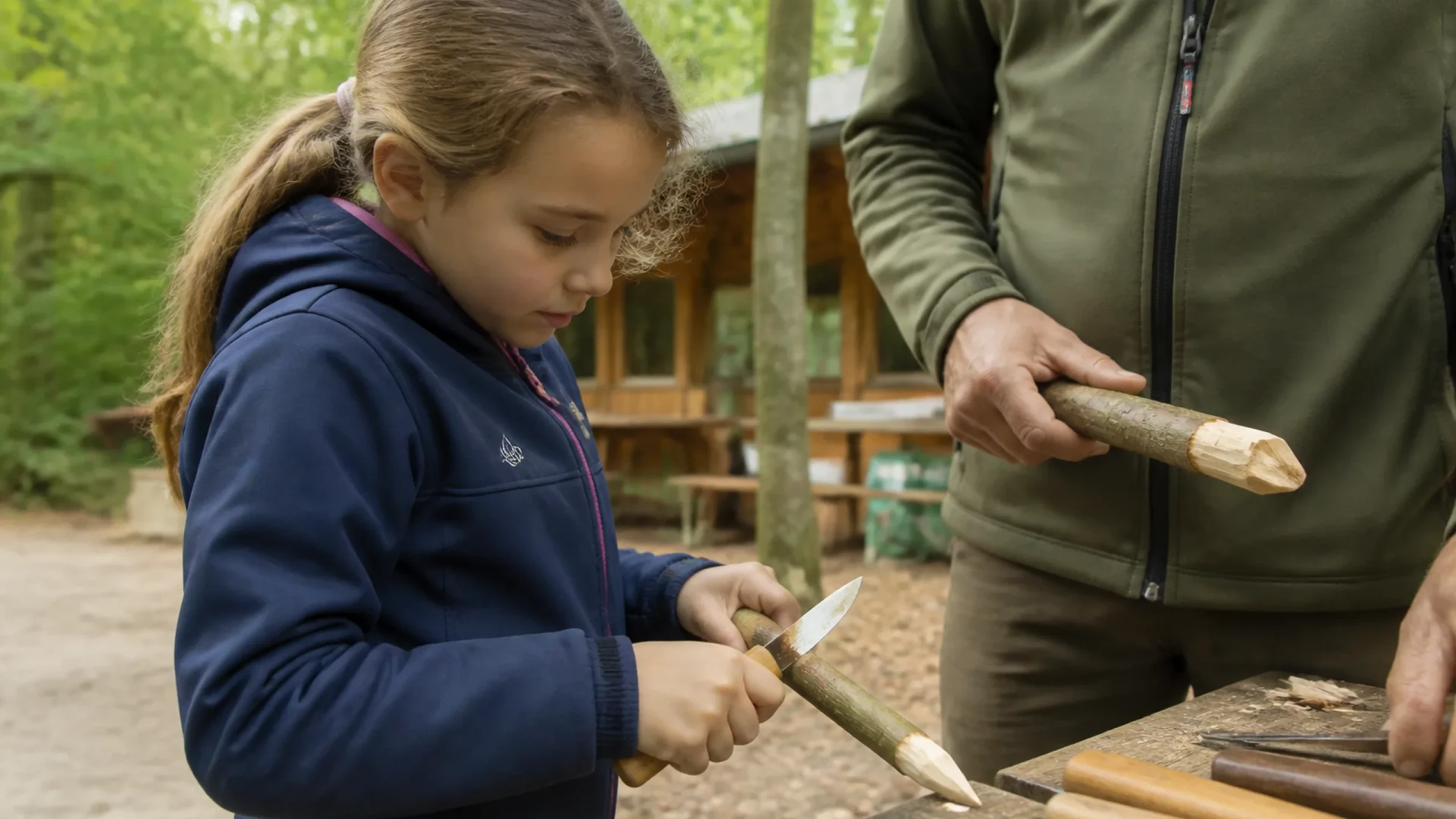 Tiere schnitzen am Waldklassenzimmer