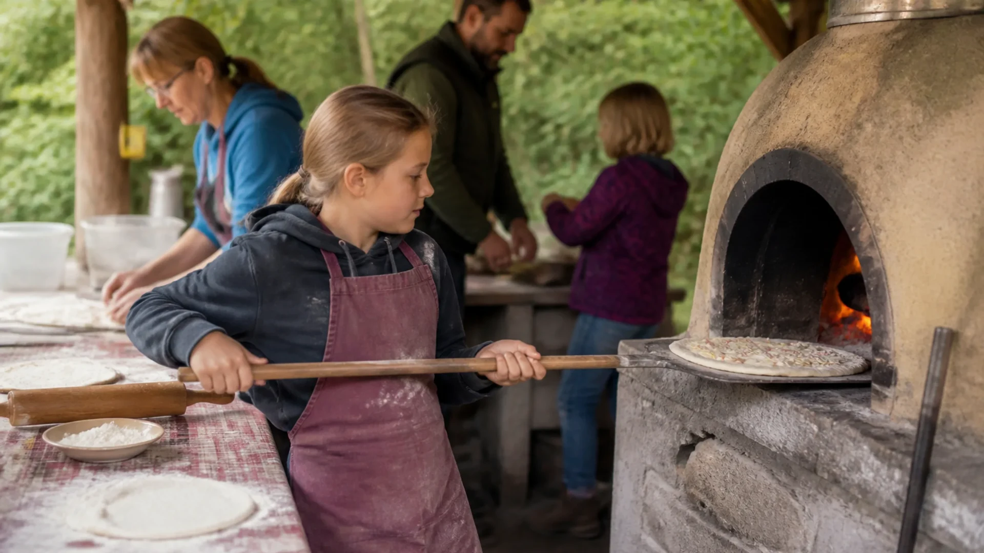 Backen im Holzbackofen am Waldklassenzimmer