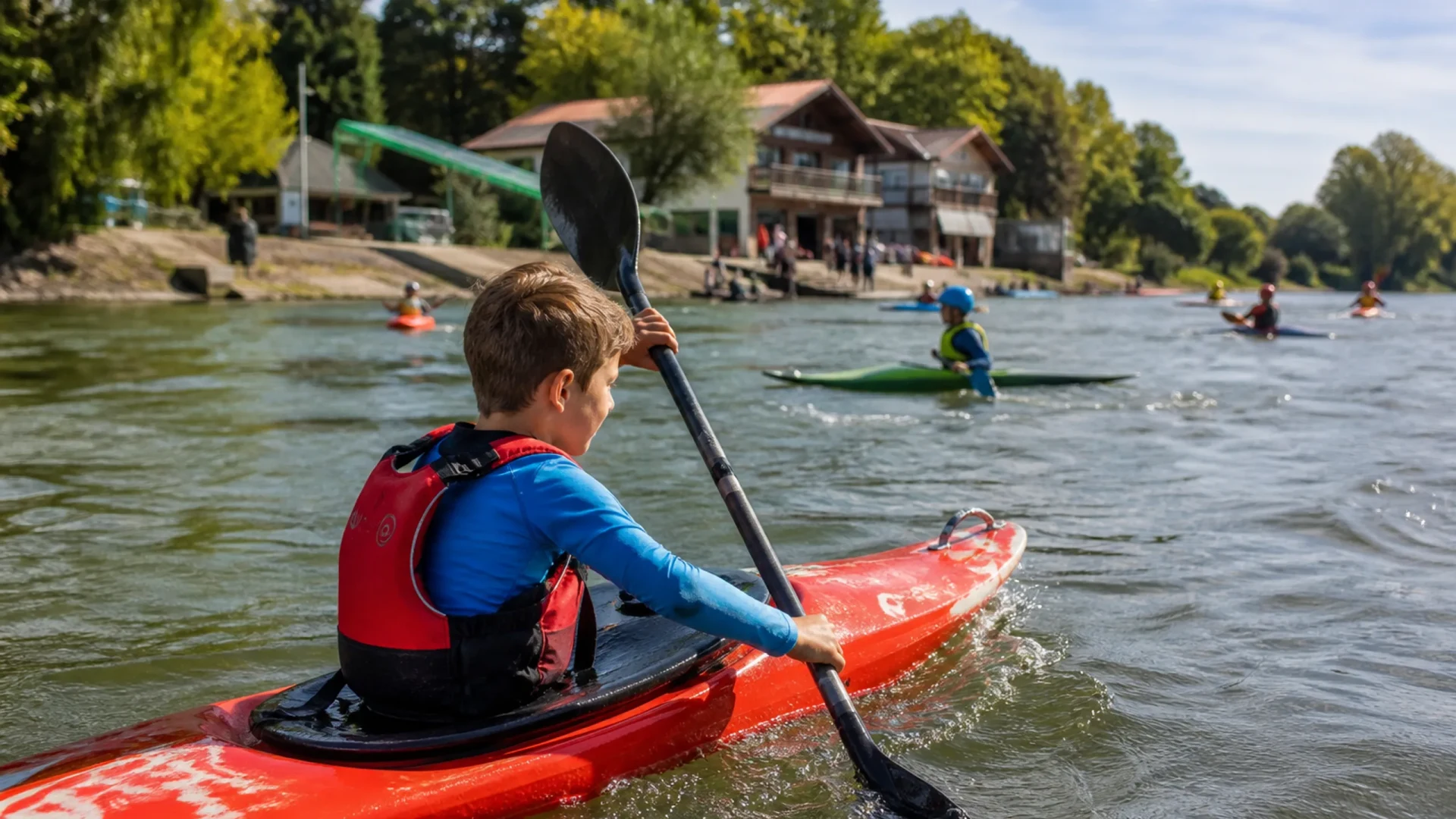 Kanujugend Paddeln beim Rheinbrüder Bootshaus